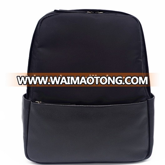 Manufacture wholesale custom fashion genuine leather waterproof nylon computer laptop bag men backpack