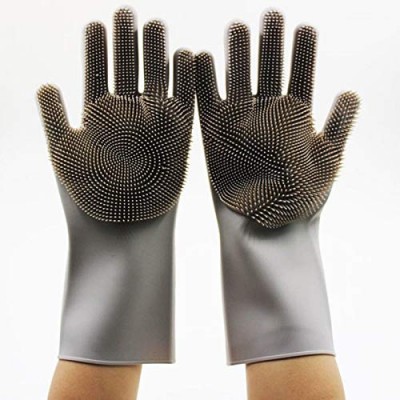 Slip-resistant design kitchen cleaning brush heat resistant silicone sponge scrubber gloves